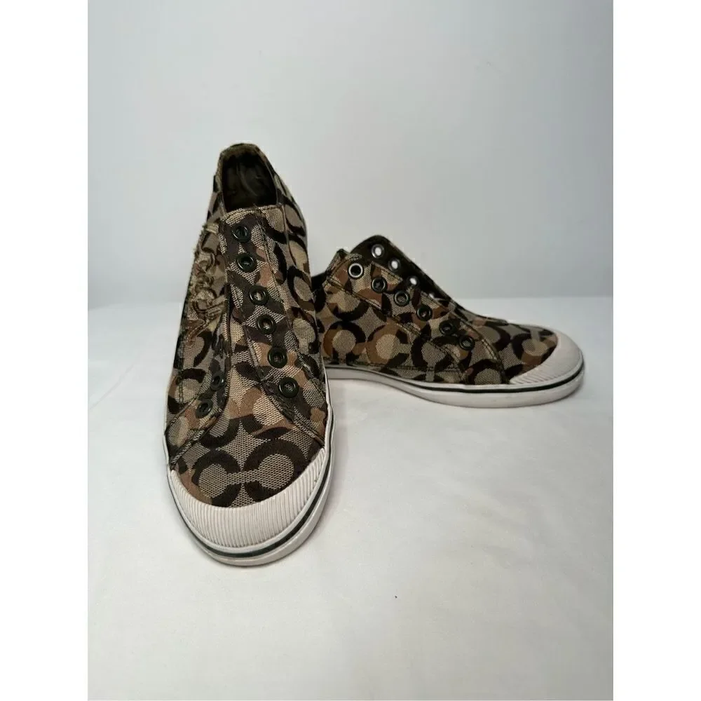 COACH Keeley signature camo low top women’s canvas slip on shoe sz 6.5B #229
